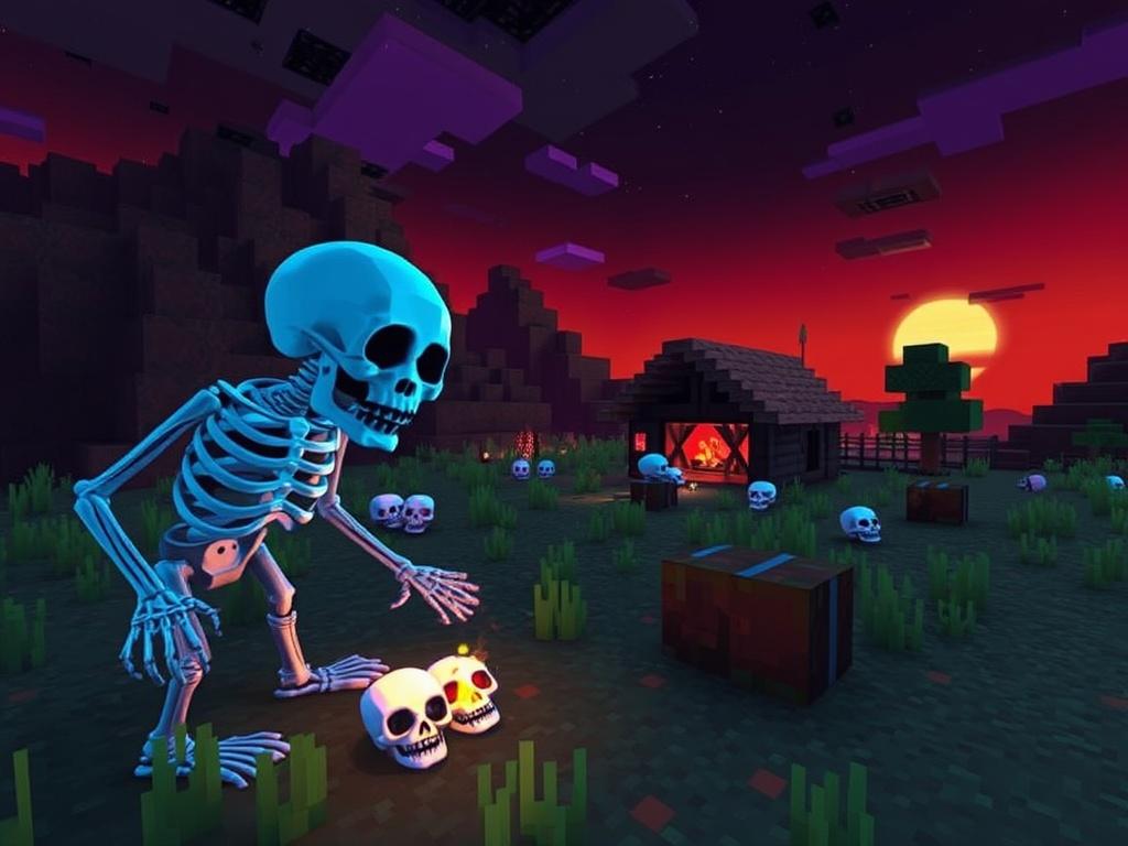 Ферма скелетов-иссушителей: черепа и незер-звезда без боли